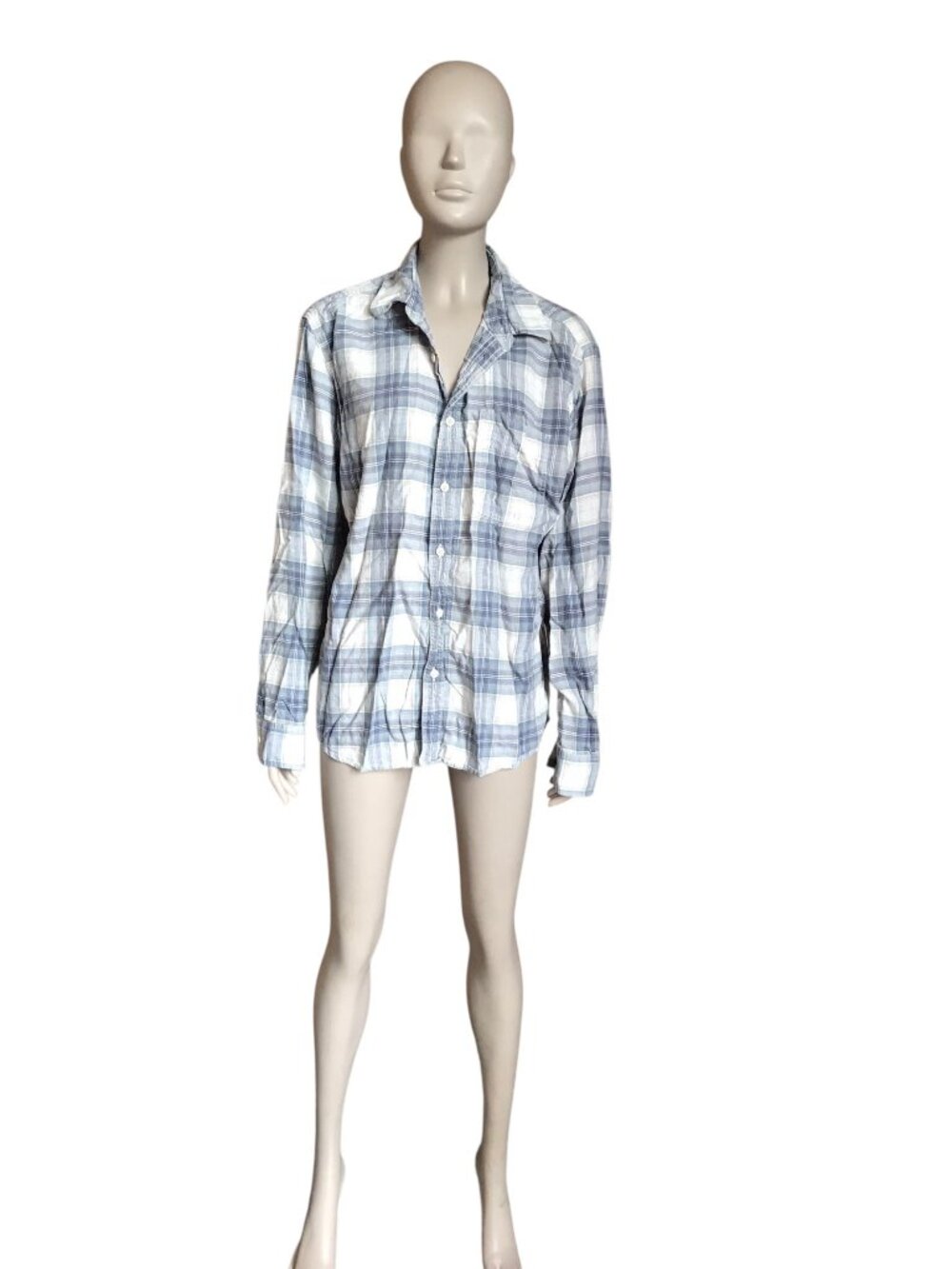 American Eagle Blue and White Plaid Button Up Top